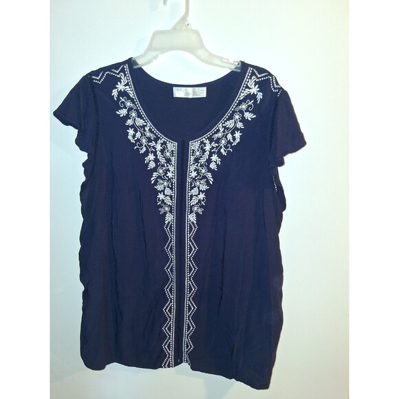 Time And Tru Multicolor Floral Embroidered Short Sleeve Blouse Sz XXXL - Picture 1 of 3